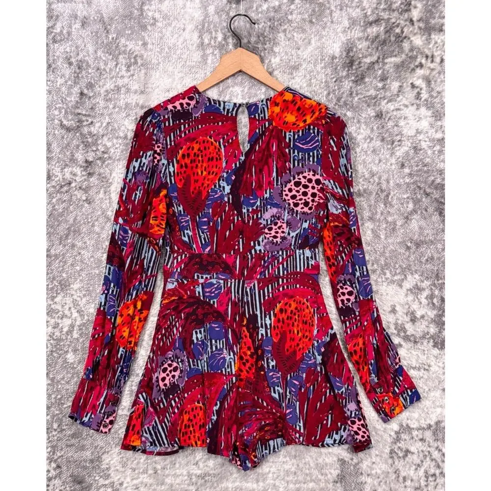 Free People Romper 2 Womens Audrey Floral Long Sleeve Deep V Keyhole Back